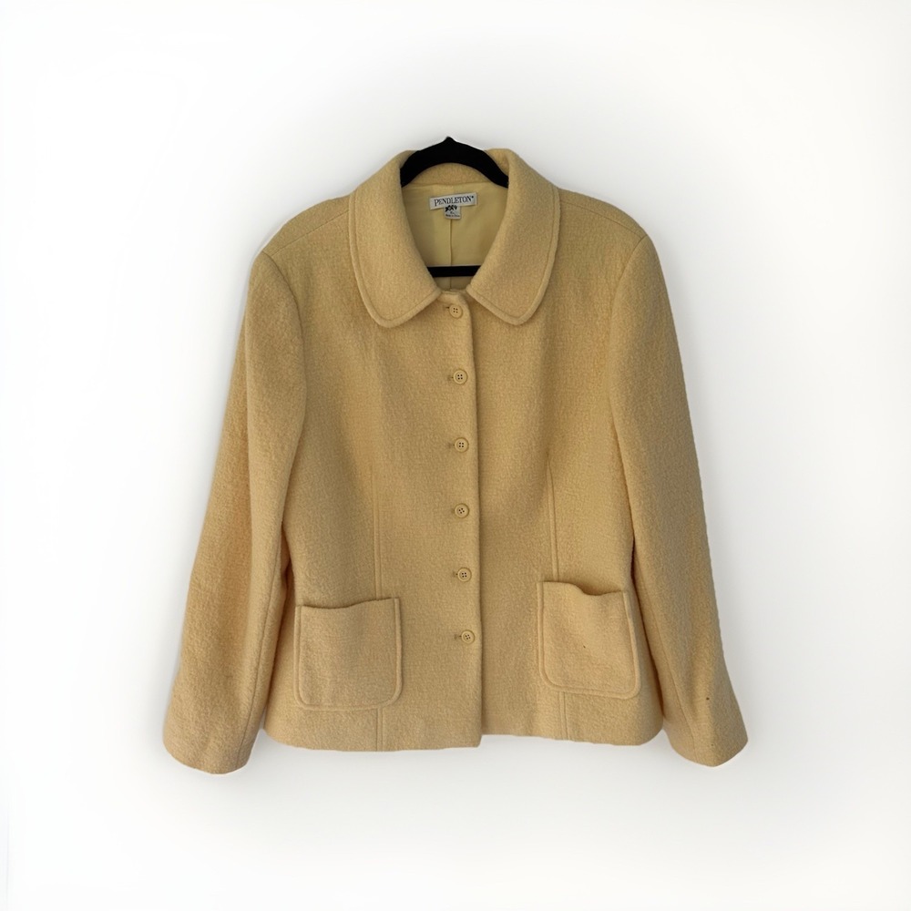 Pendleton Women‎ XL Collared Pea Coat Butter Yellow 100% Wool Button Front Lined